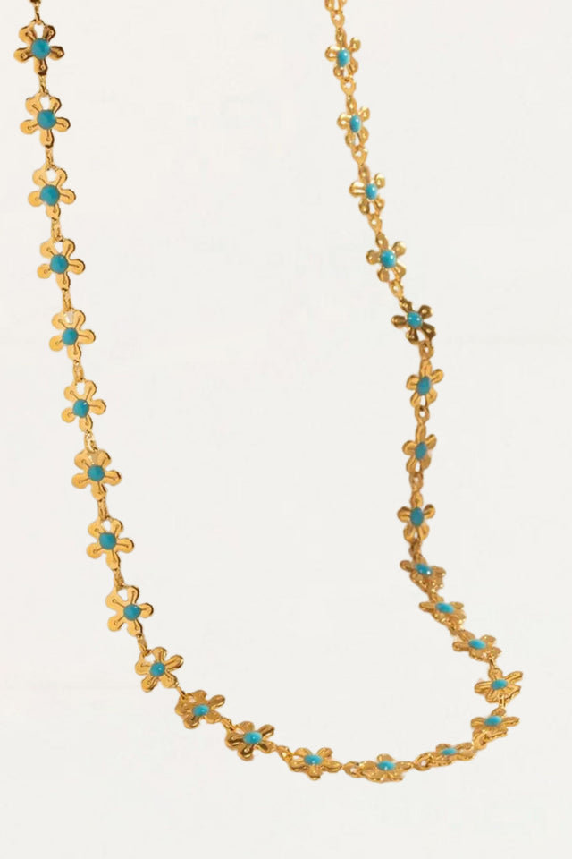 Lila Necklace Gold Blue Flowers