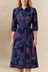 Adelina Navy Printed Floral Shirt Dress