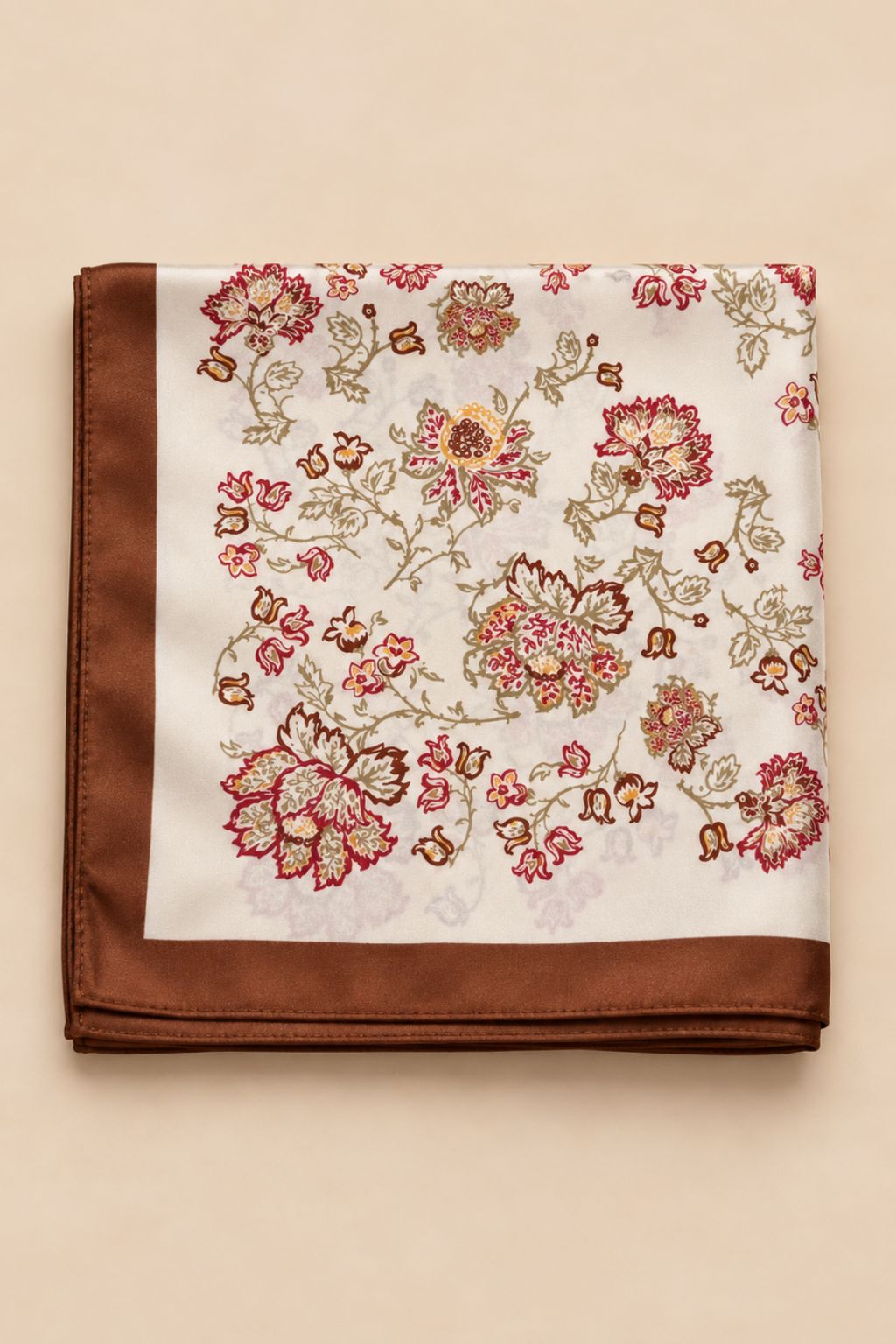 Foulard Carré Brun Motif Floral