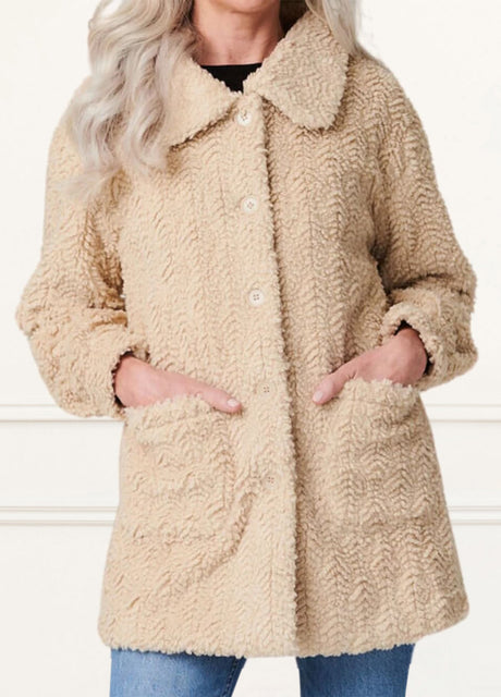 Megan Coat Textured Teddy Motif Beige - Onze Montreal