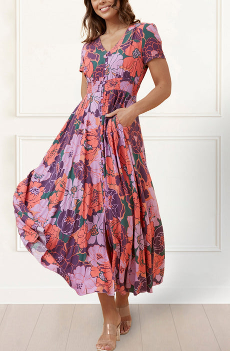 Christina Maxi Dress Fit & Flare Floral Print - healthydessertscatering