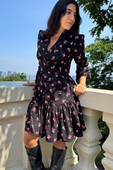 Mila Black Floral Button Dress