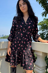 Mila Black Floral Button Dress