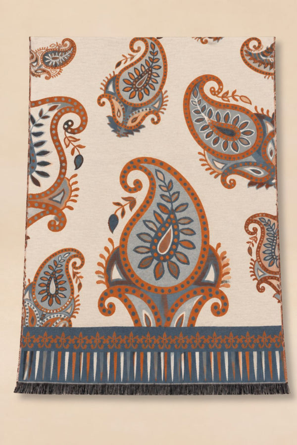 Beige Paisley Fringe Scarf