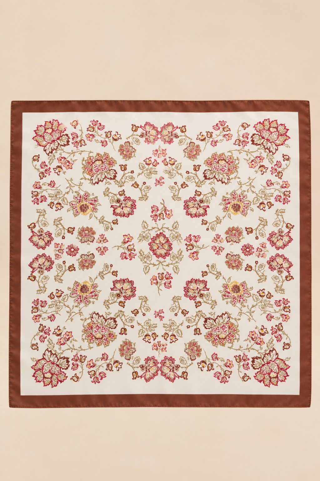Foulard Carré Brun Motif Floral