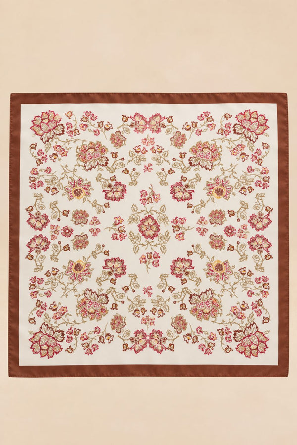 Foulard Carré Brun Motif Floral