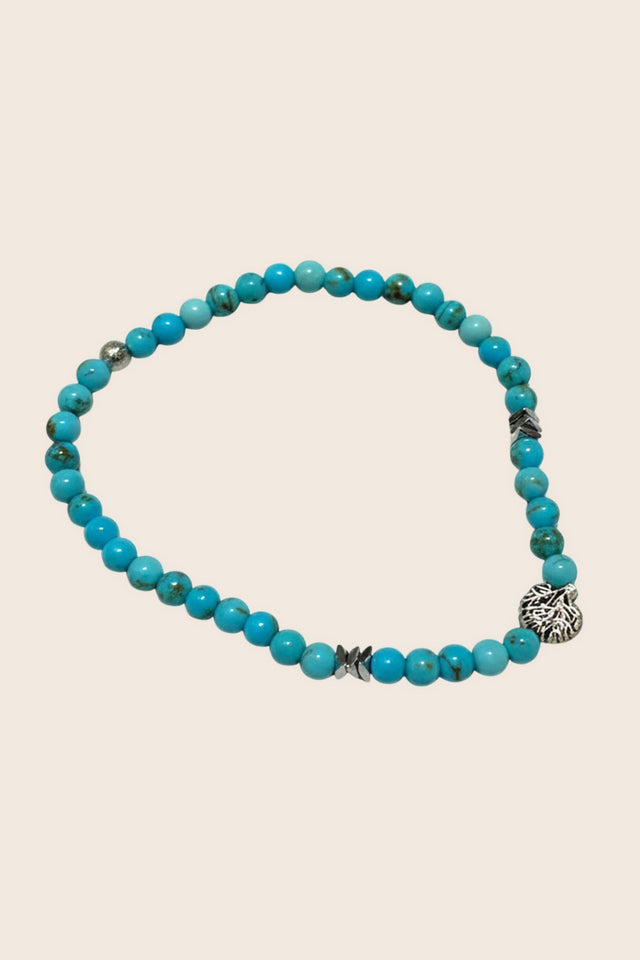 Turquoise Beaded Bracelet Silver Charm