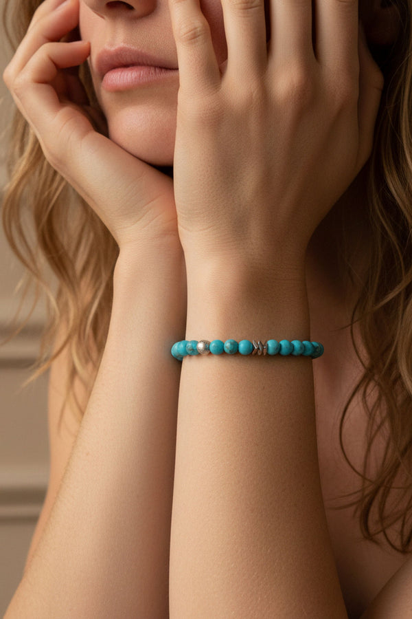 Bracelet Perles Turquoise Charm Argentée