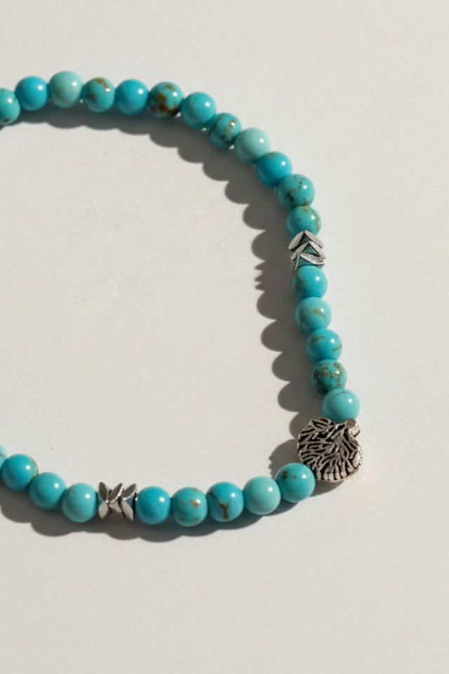 Turquoise Beaded Bracelet Silver Charm