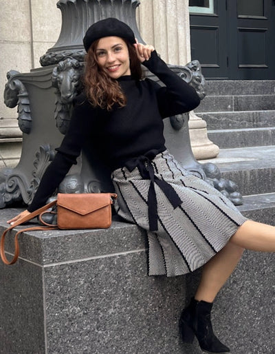Fiola Dress Knit Solid Mock Herringbone Skirt Black