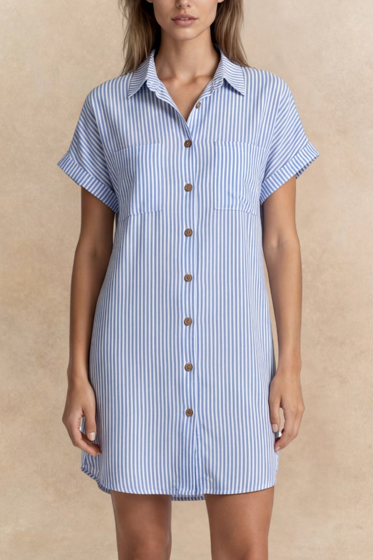 Adele Striped Button Sleeve Mini Dress