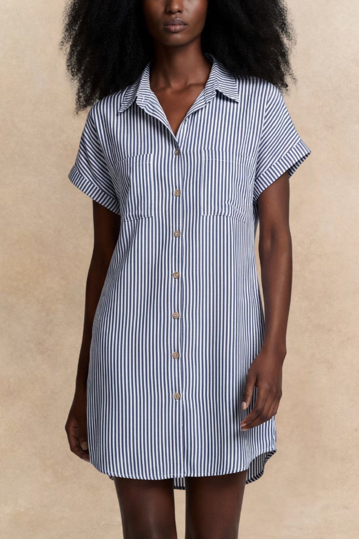 Adele Striped Button Sleeve Mini Dress
