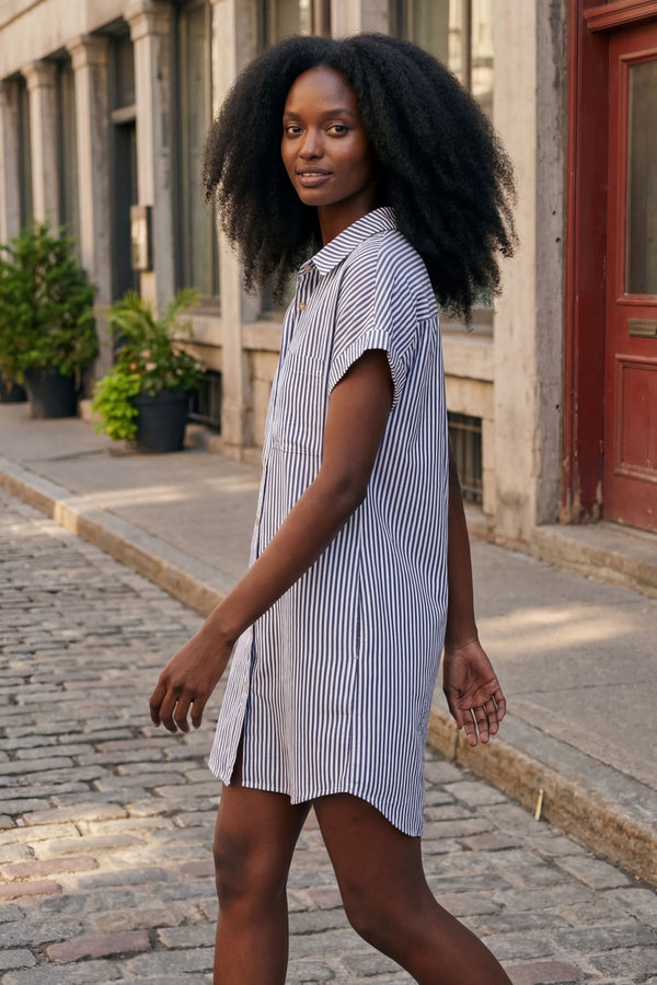 Adele Striped Button Sleeve Mini Dress