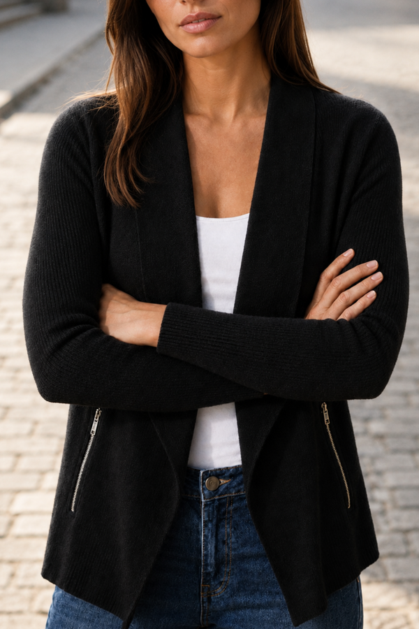 Adèle Black open Cardigan Zipper Pockets