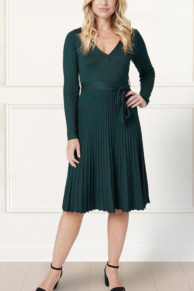 Adelina Dress Knit Pleated Skirt Crossover Top