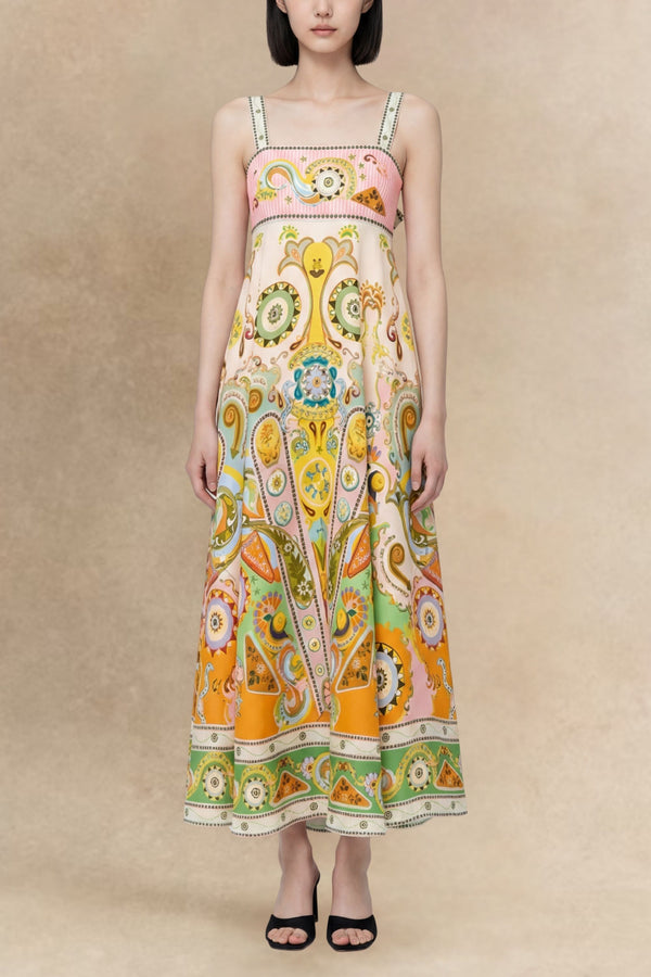 Adella Robe Été Encolure Carrée Imprimé Cachemire