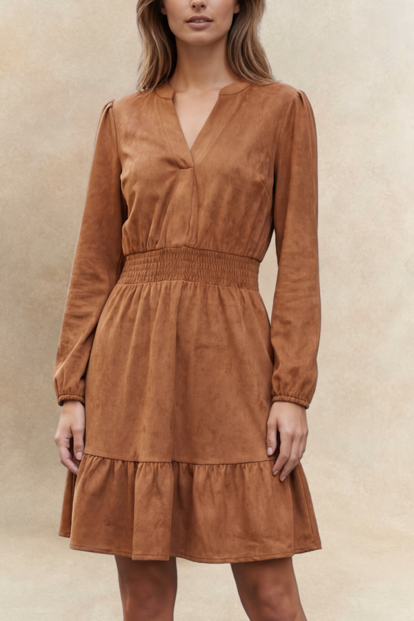 Robe Adrienne en faux suède à volants