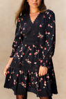 Agnes Robe Courte Noire Fleurie Avec Volants Bordure En Dentelle Femme
