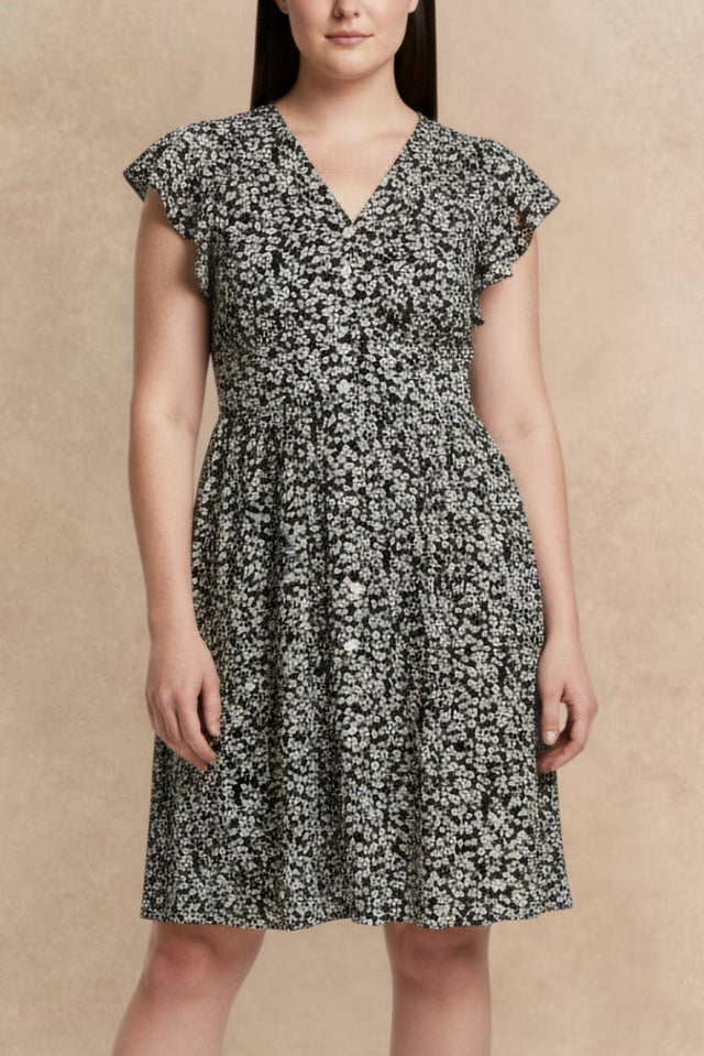 Alma Robe Courte Petites Fleurs Manches Flottantes Poches