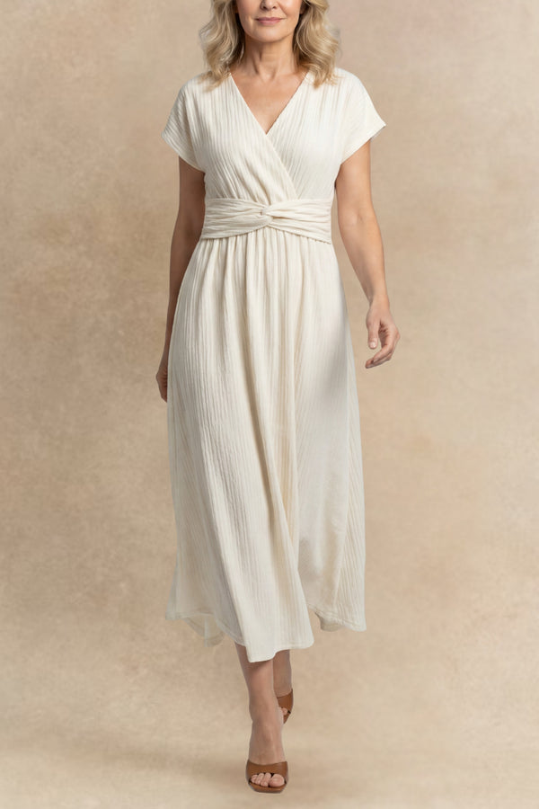 Amanda Surplice Short Sleeve Midi Dress