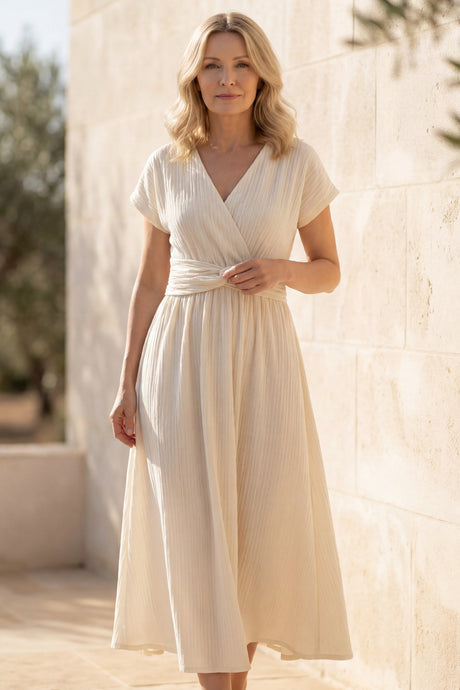 Amanda Surplice Short Sleeve Midi Dress