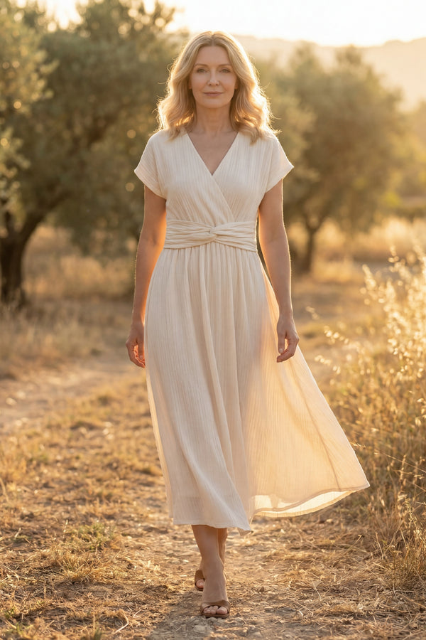 Amanda Surplice Short Sleeve Midi Dress