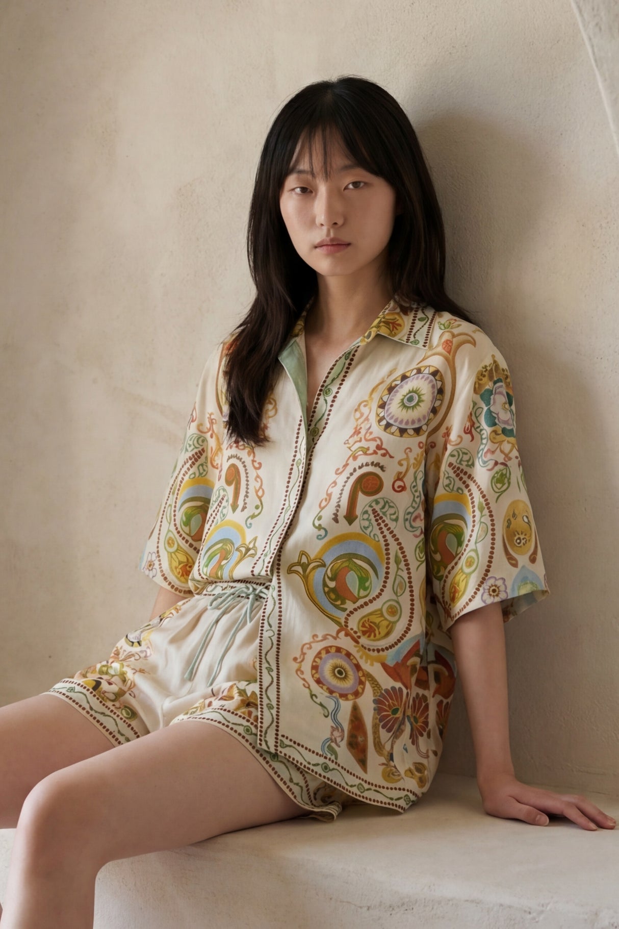 Amandine Printed Button Up Shirt and Shorts Set
