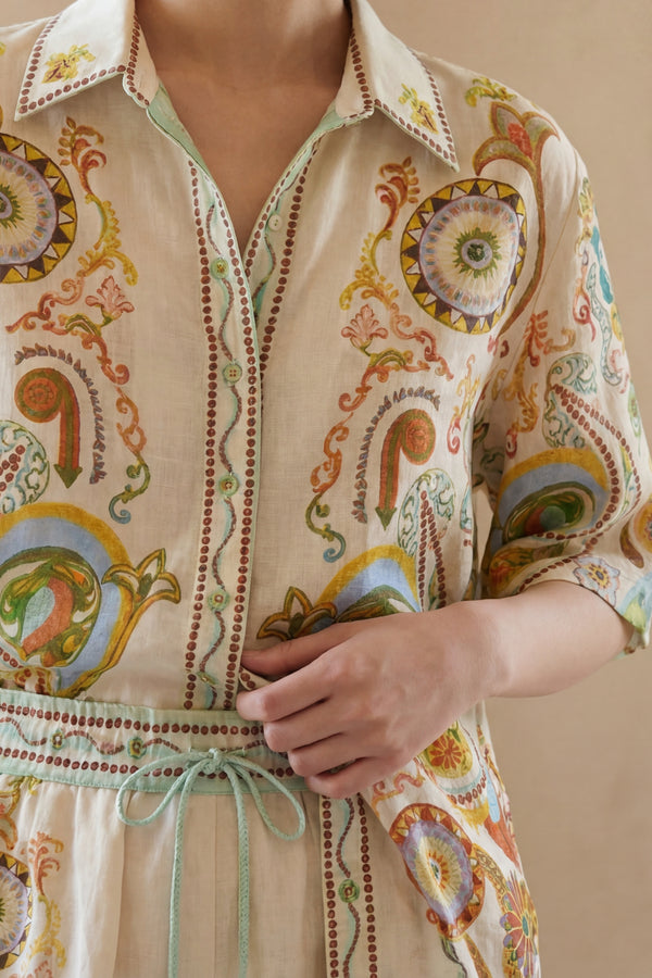 Amandine Printed Button Up Shirt and Shorts Set