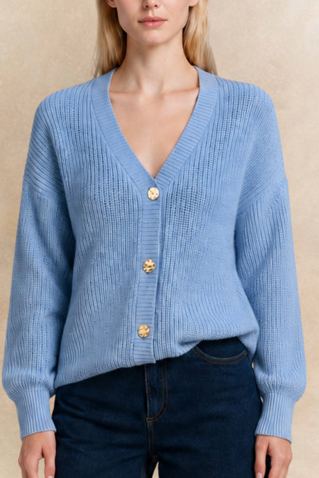 Ambre Full Size V-Neck Button-Up Knit Cardigan Plus Size