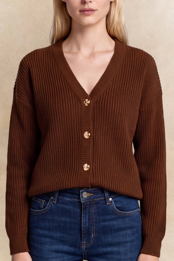 Ambre Full Size V-Neck Button-Up Knit Cardigan Plus Size