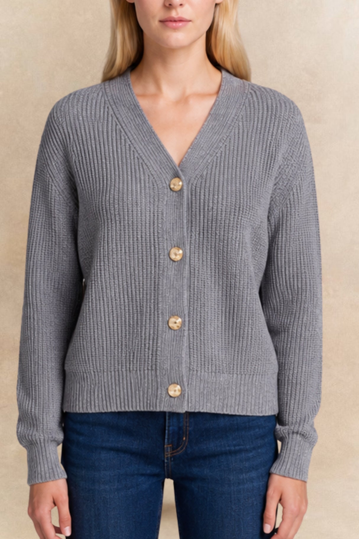 Ambre Full Size V-Neck Button-Up Knit Cardigan Plus Size