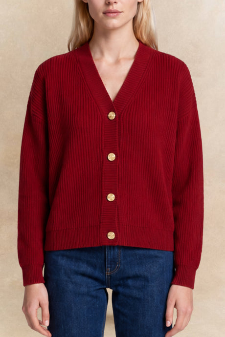Ambre Full Size V-Neck Button-Up Knit Cardigan Plus Size