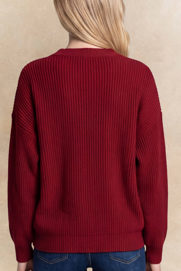 Ambre Full Size V-Neck Button-Up Knit Cardigan Plus Size