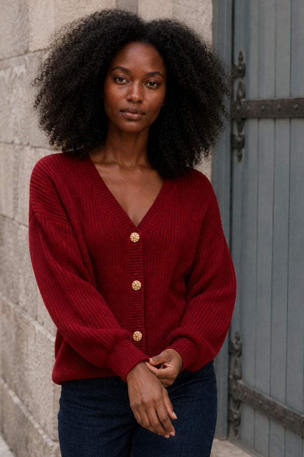 Ambre Full Size V-Neck Button-Up Knit Cardigan Plus Size