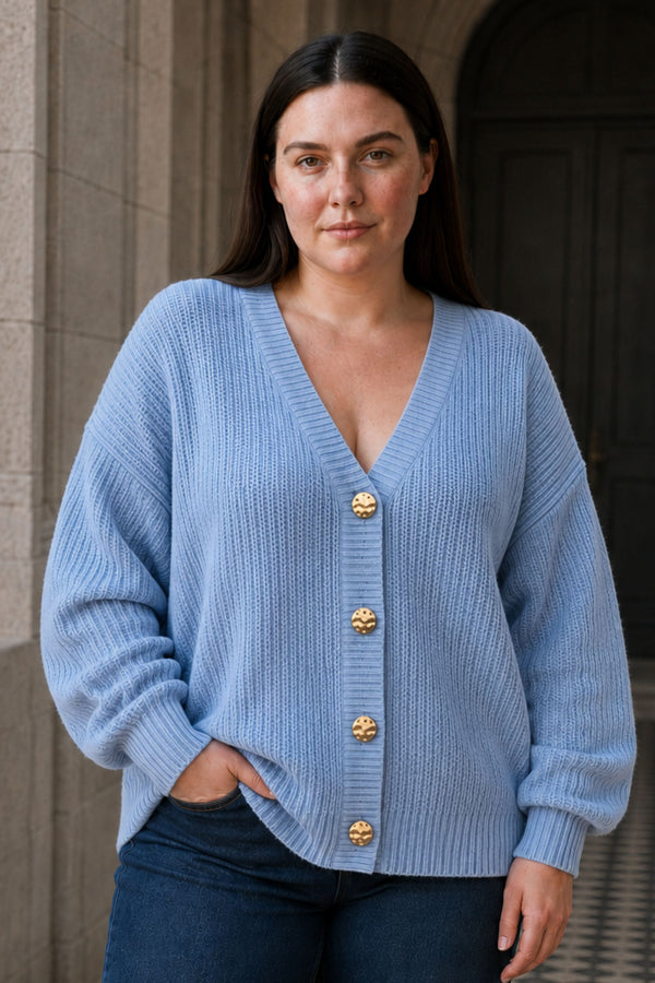Ambre Full Size V-Neck Button-Up Knit Cardigan Plus Size