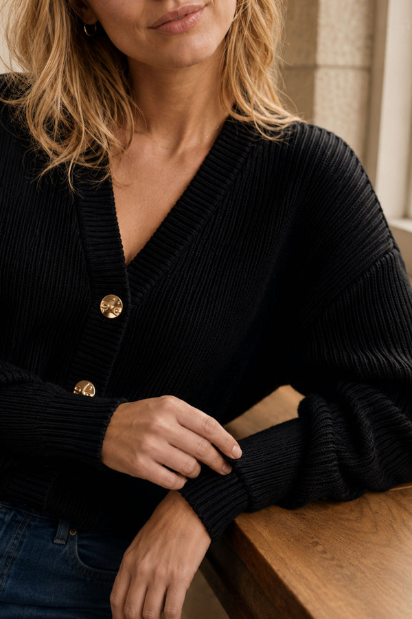 Ambre Full Size V-Neck Button-Up Knit Cardigan Plus Size