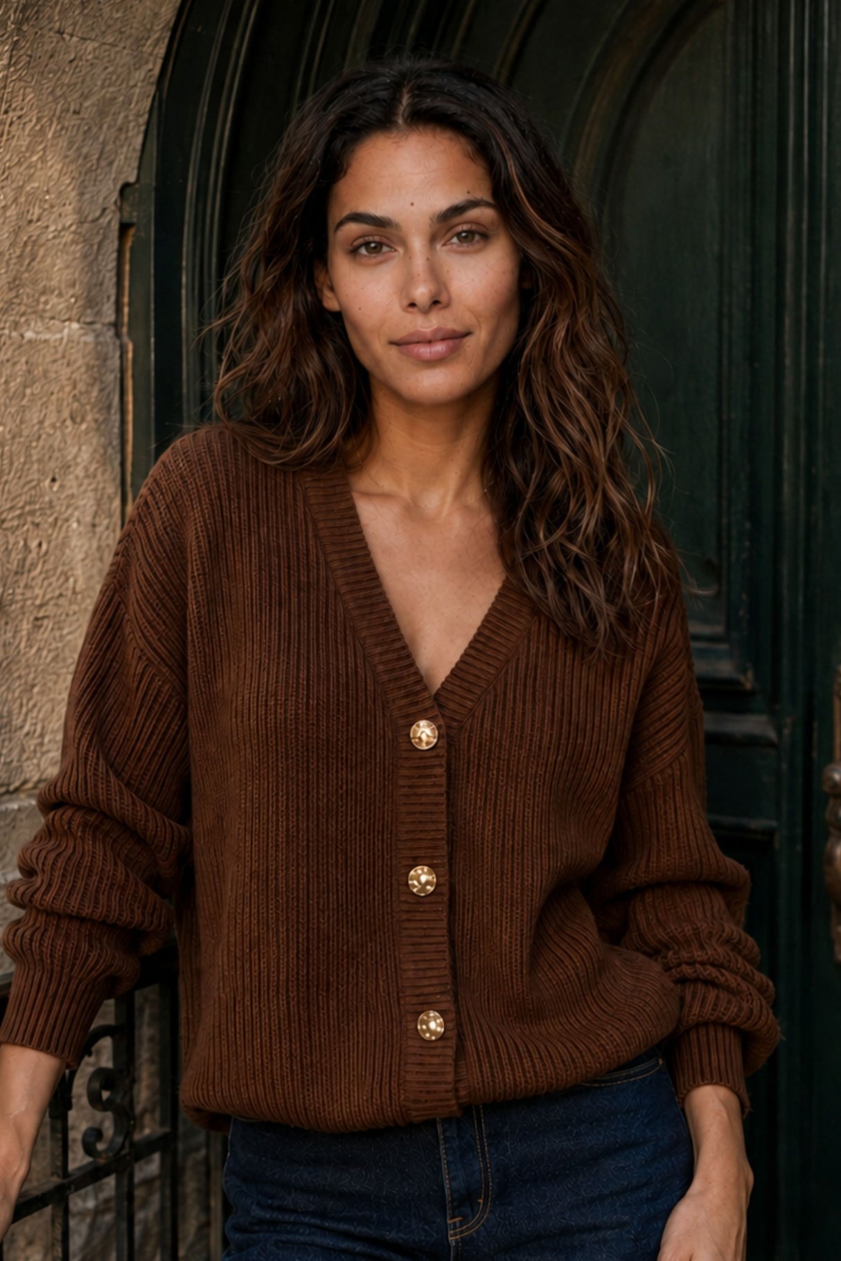 Ambre Full Size V-Neck Button-Up Knit Cardigan Plus Size
