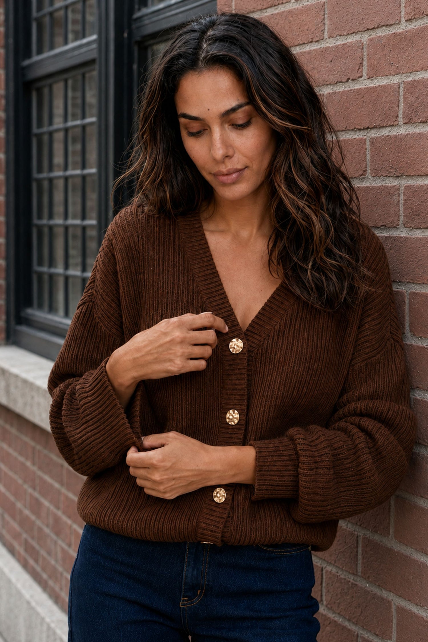 Ambre Full Size V-Neck Button-Up Knit Cardigan Plus Size