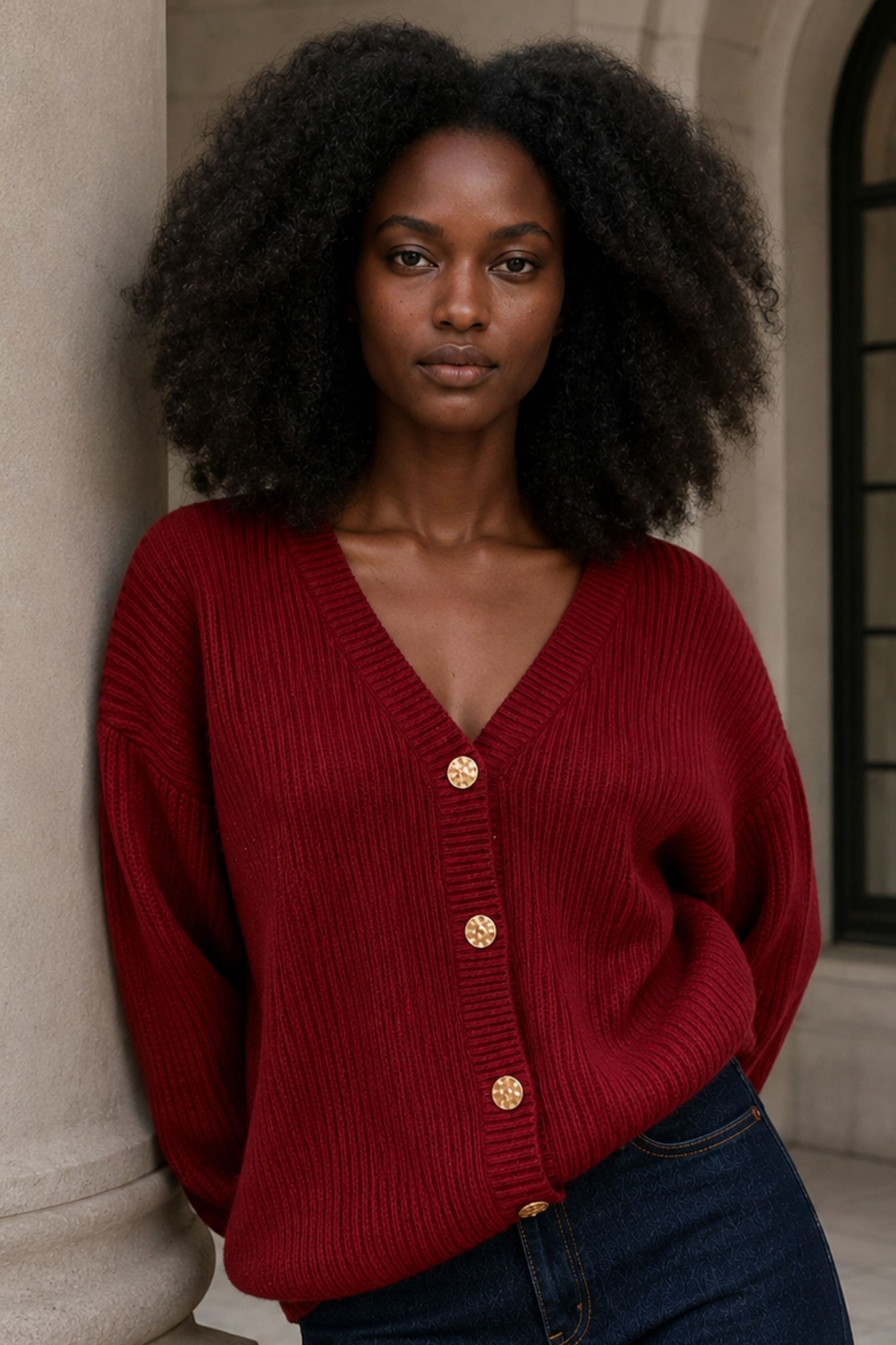 Ambre Full Size V-Neck Button-Up Knit Cardigan Plus Size