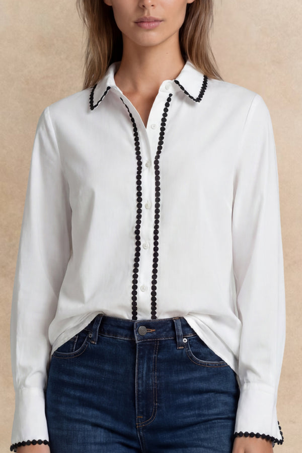 Amelie Contrast-Trim Button Blouse