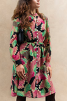 Anais Multi Feather Printed Shirt Dress Long Sleeves