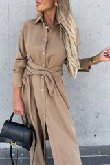 Annalisa Button Front Long Sleeve Shirt Dress