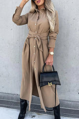 Annalisa Button Front Long Sleeve Shirt Dress