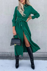 Annalisa Button Front Long Sleeve Shirt Dress