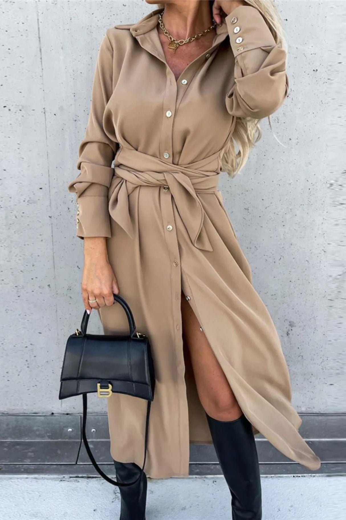 Annalisa Button Front Long Sleeve Shirt Dress