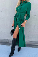 Annalisa Button Front Long Sleeve Shirt Dress