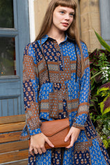 Anouk Shirt Dress Patchwork Boho Chic Navy - Onze Montreal Navy / XS Annick