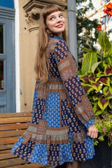 Anouk Shirt Dress Patchwork Boho Chic Navy - Onze Montreal Navy / XS Annick