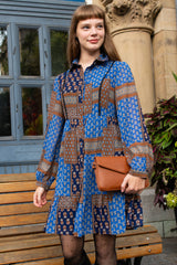 Anouk Shirt Dress Patchwork Boho Chic Navy - Onze Montreal Navy / XS Annick