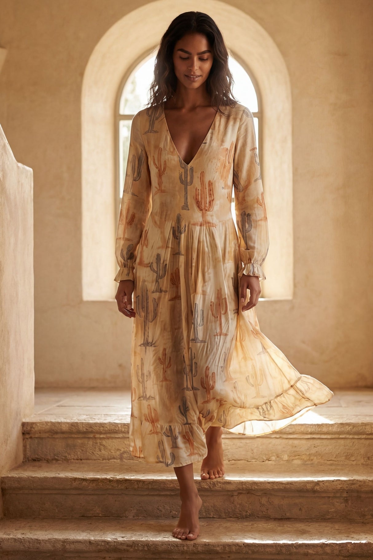 Anyssa V-Neck Flounce Sleeve Dress